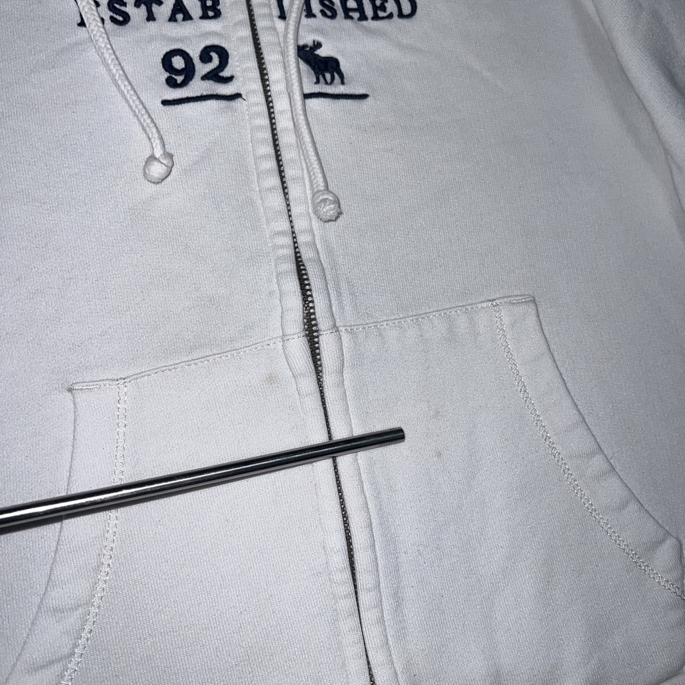VTG Abercrombie & Fitch Hoodie Womens Sz S White New York EST 1892 Embroider Y2k - Picture 10 of 10